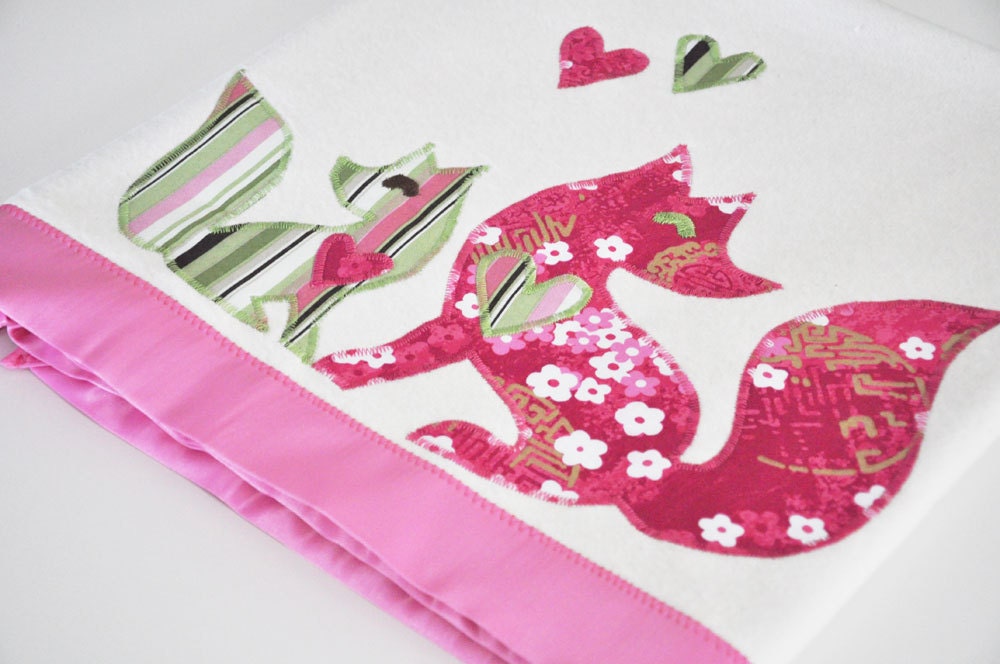 Organic Pink Fox Baby Blanket for Baby Girl - Free Personalization