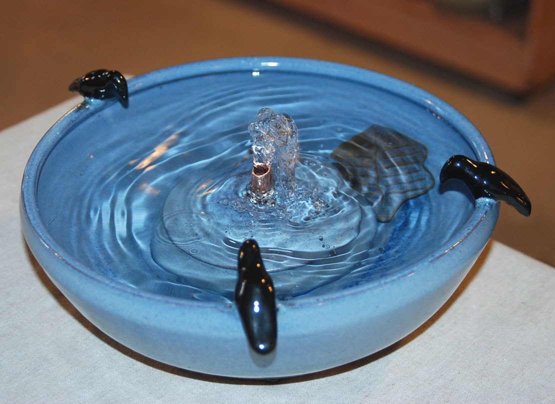 REDUCED - Handmade Ceramic Cat Drinking Fountain "Raven"