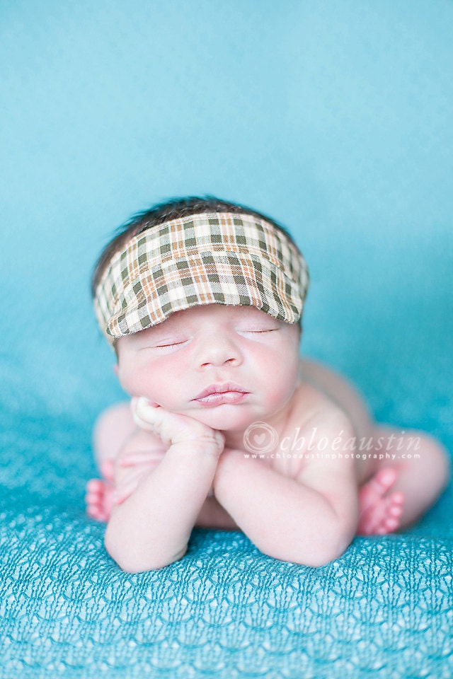 Newborn Baby Infant Plaid Visor Hat -Great Photography Prop