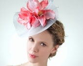 Cornflower Blue Headpiece Bright Blue Fascinator Summer Hatinator Statement Light Weight Hat Hair Accessory Pink Flowers Wedding Royal Ascot