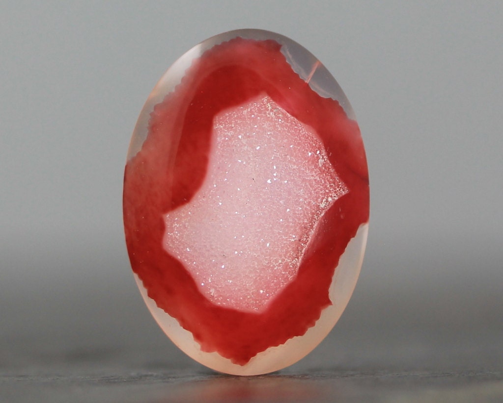 CLEARANCE - SALE - Red Druzy, Clear Agate Druse Ring, Geode Crafting Stone - 28mm (4448)