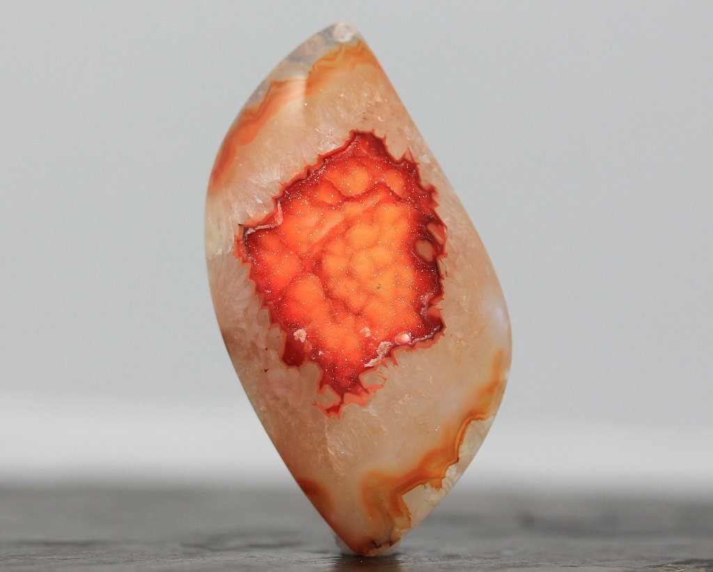 Quartz Druzy Gigantic Freeform Stone Cabochon - Bright Orange Druzy Crystal Geode - 76mm (4514)