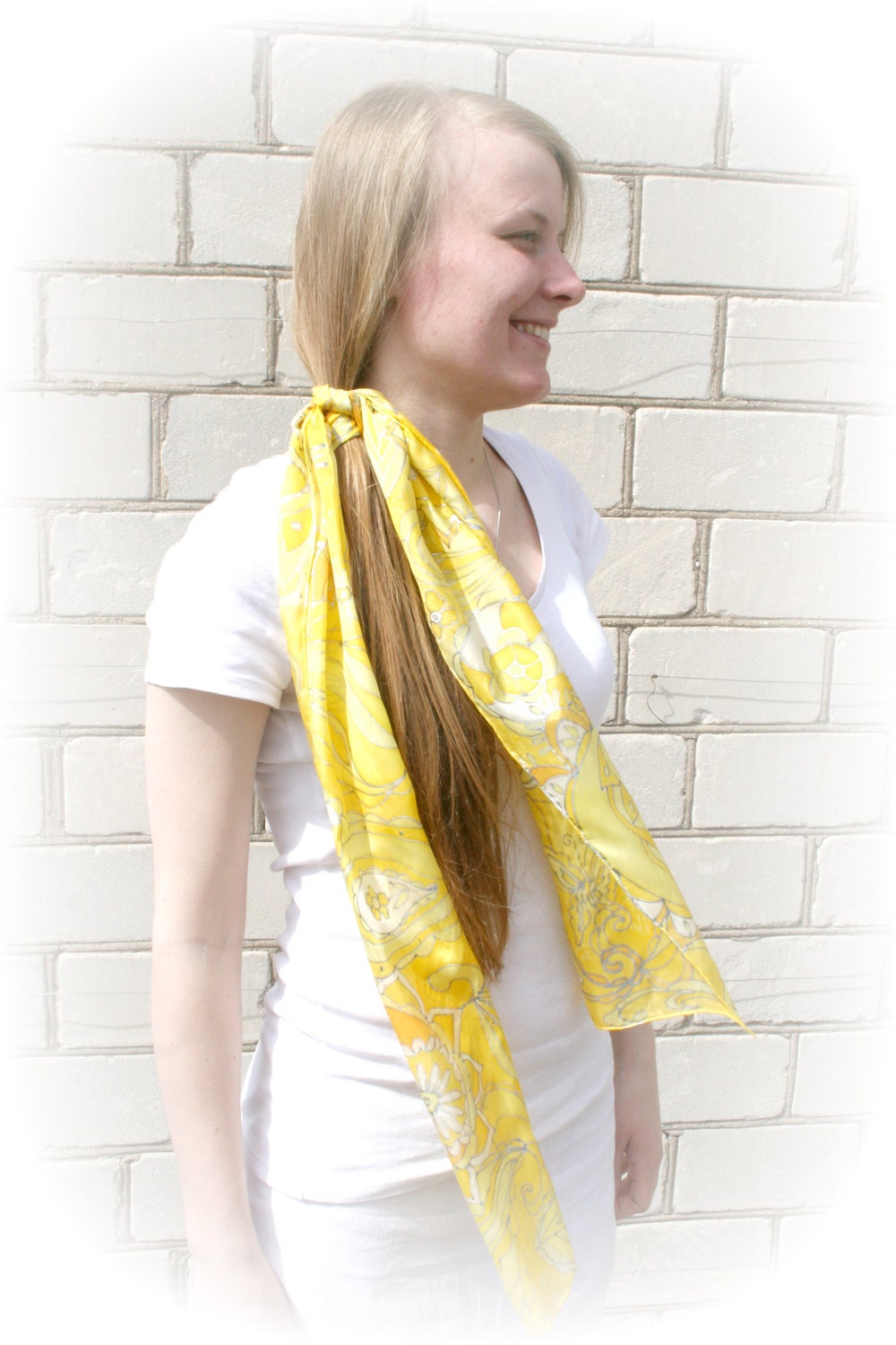 Yellow Scarf. Paisley. Hand Painted Silk. Summer Scarf