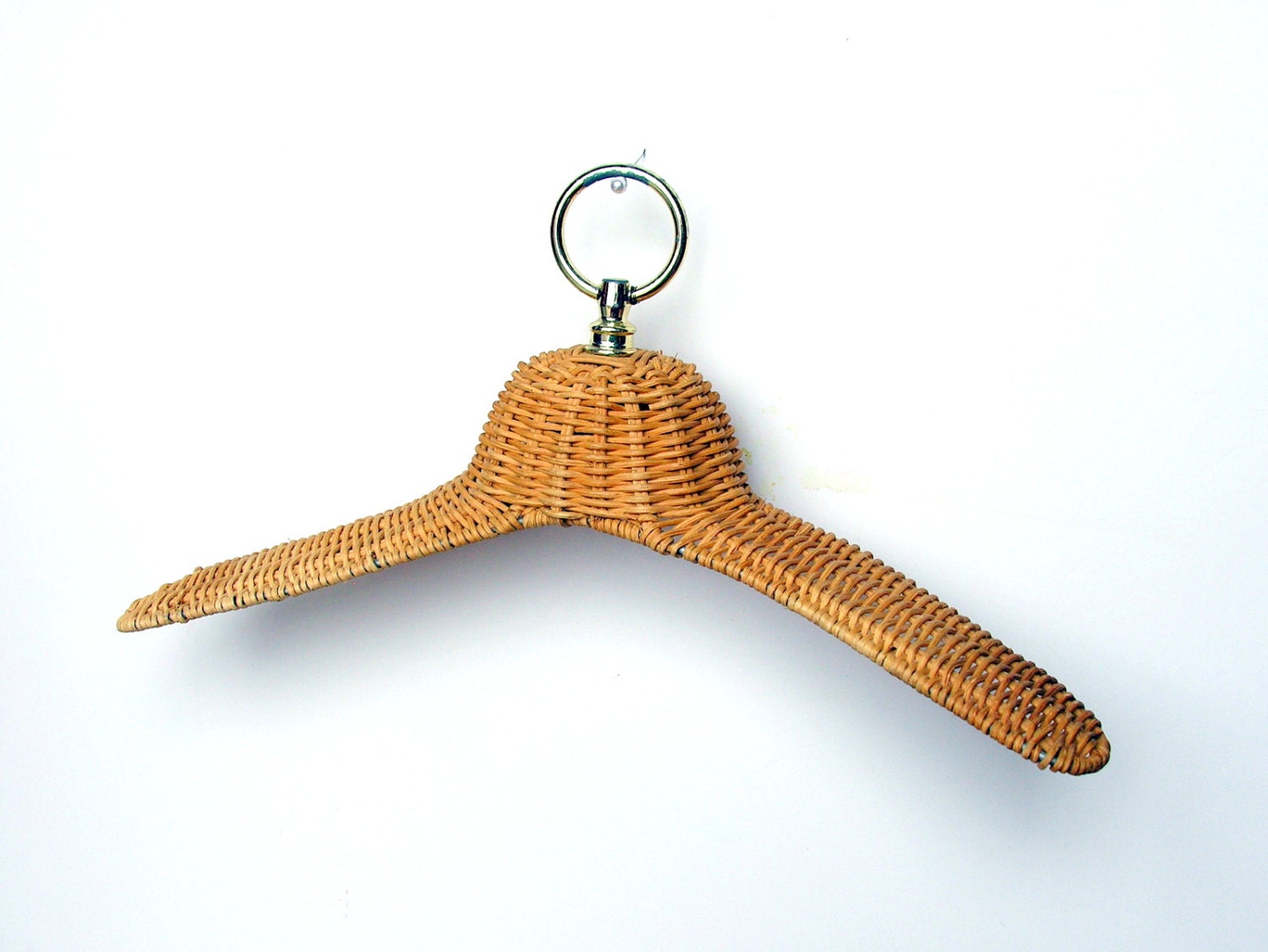 Vintage Woven Wicker Clothes Hanger Clothing Display Natural Straw Covered Neutral Decor