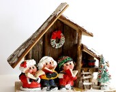 CLOSING SALE Reduced 50% Vintage Christmas Scene By Enecso 1977. Carolers Under a Snowy Cabin