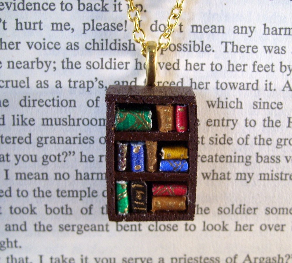 Miniature Bookcase Necklace Mini Book Case Charm
