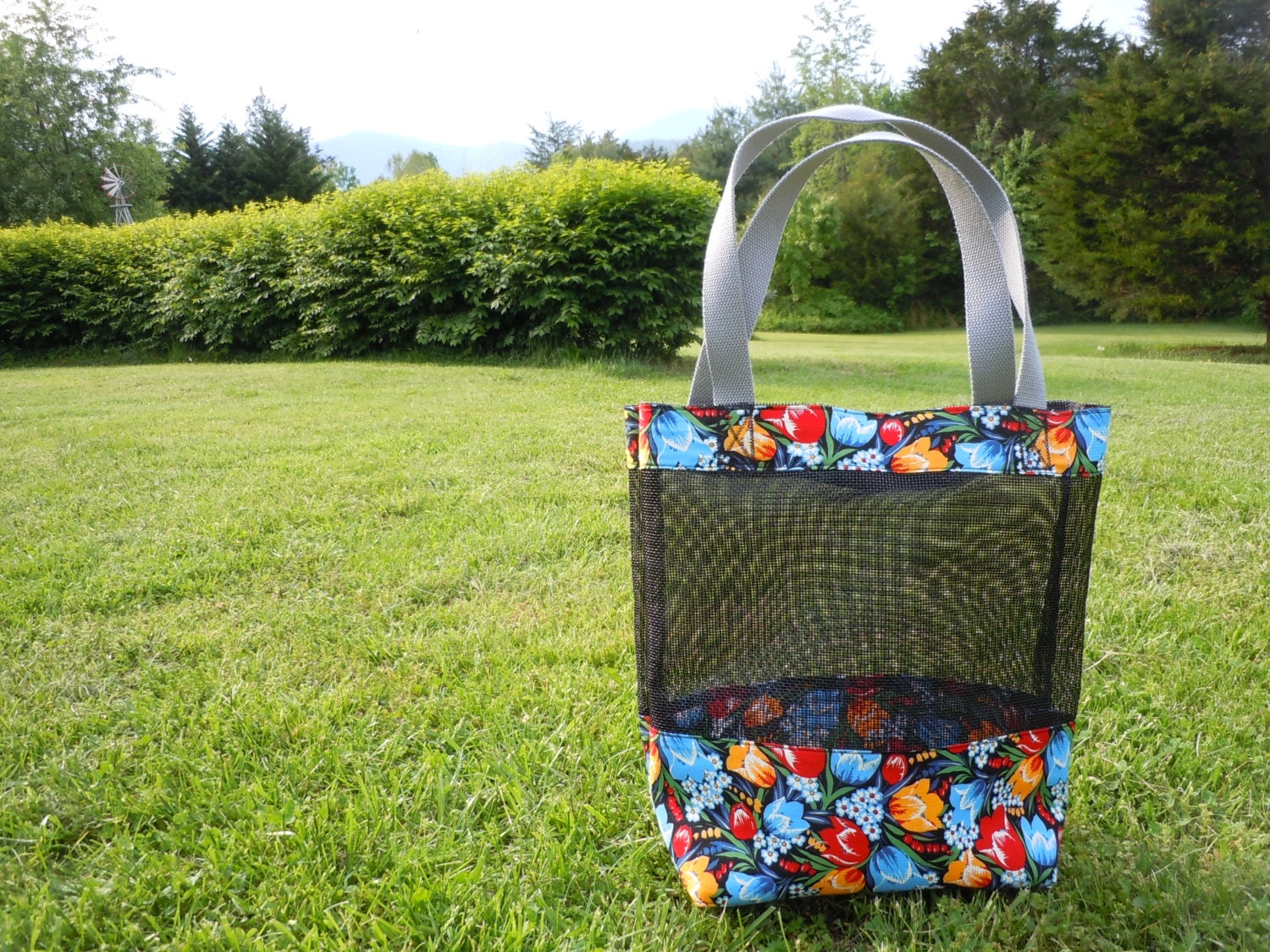 Black Vinyl Mesh Market Tote Bag