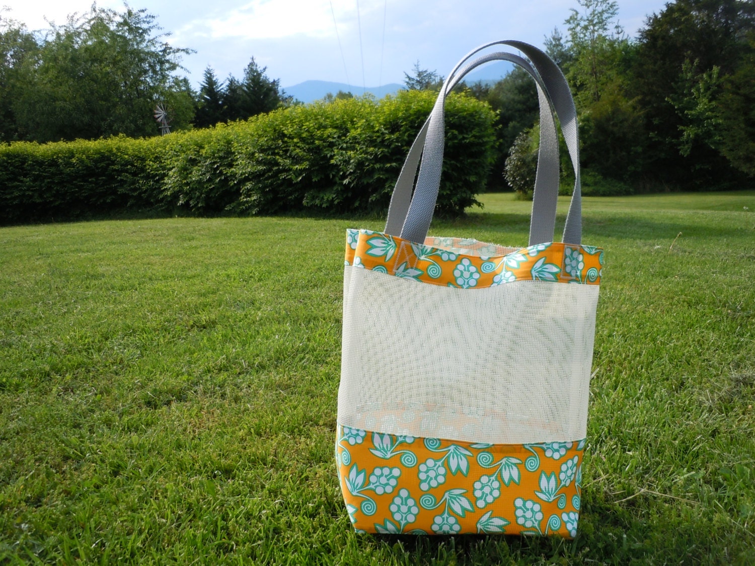 White Vinyl Mesh Market Tote Bag