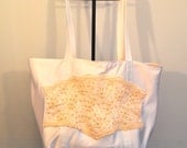 Bridal tote bag lace sunset peach and white beaded brides bag