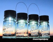 4 Ball Pint Outdoor Lamps Mason Jar Solar Lights Antique Blue Mason Jar Canning Jar Garden Lights, 2 with Hangers