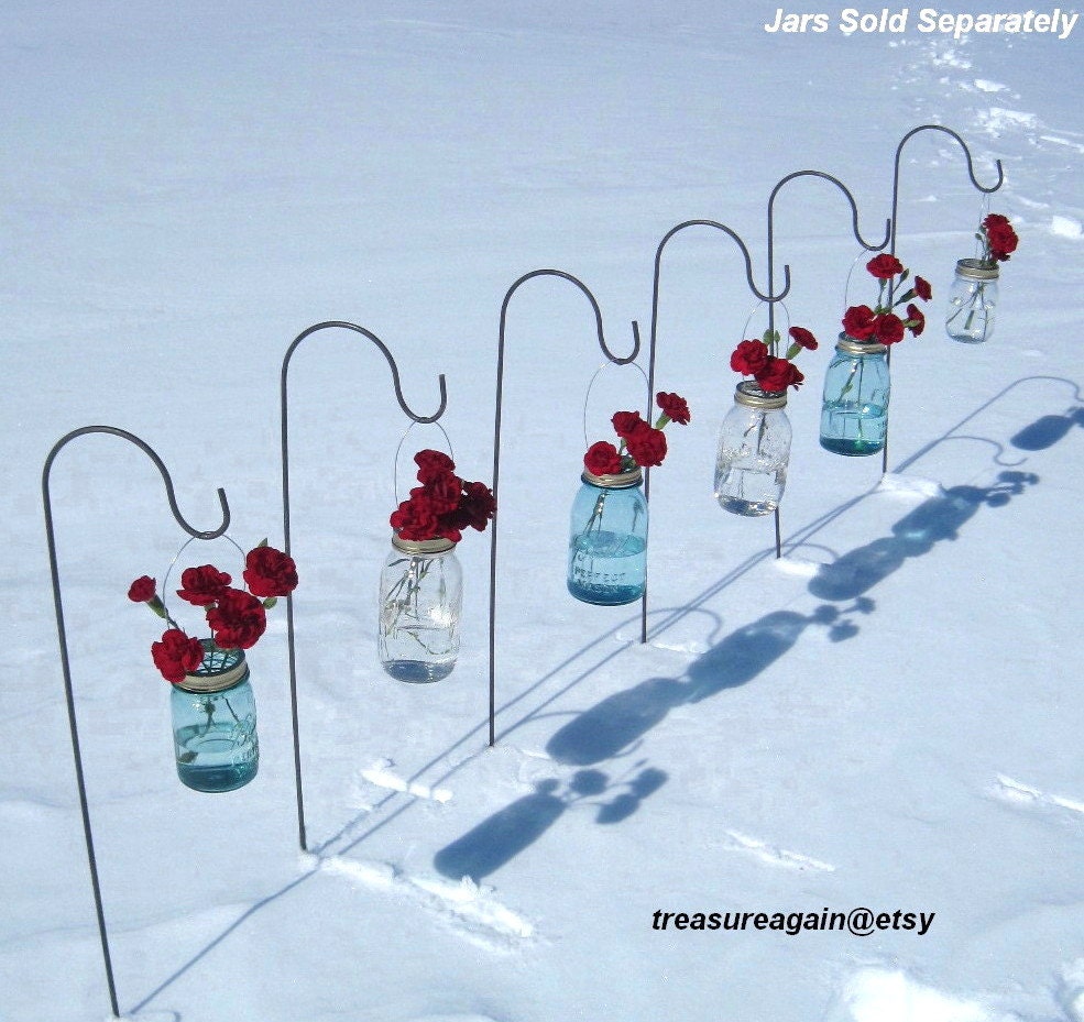 6 Mason Jar Shepherd Hooks for Mason Jar Wedding Flowers, Mason Jar Lanterns  Mason Jar Solar Lights Outdoor Weddings 36 inch Hooks, No jars