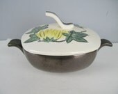 1940s Red Wing Pottery Cream Soup with Lid - Bronze, Yellow, & Green CHRYSANTHEMUM Bowl  -covered casserole