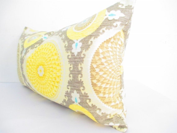 Mustard Yellow Long Bolster Pillow Cover, Decorative Pillow Covers, Yellow and Brownish Gray Cushion Cover, 12 x 22, Saffron, Spring Colors