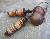 Spiney Oyster Earrings on Hammered Copper Discs