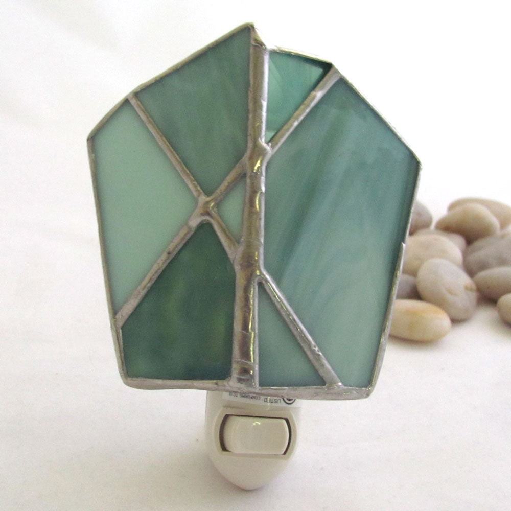 Teal Green Blue Abstract Hand Crafted Stained Glass Electric Nightlight