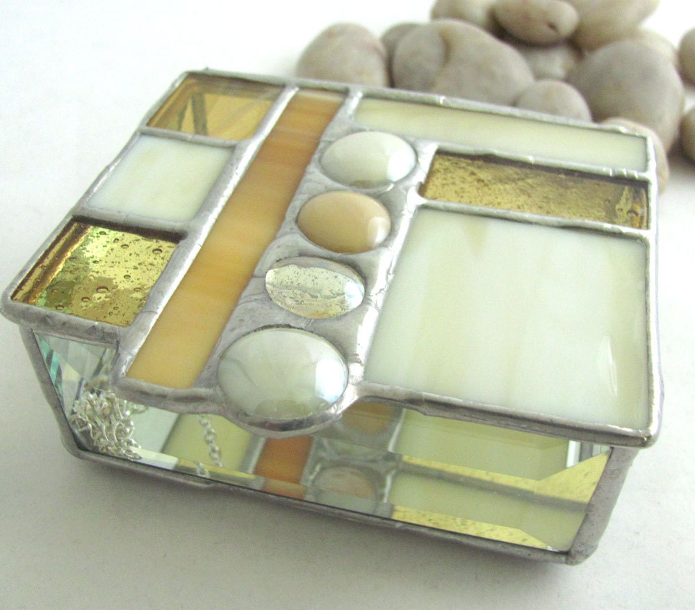 Amber Yellow Sunshine Golden Hand Crafted Stained Glass Box