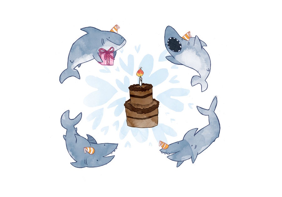 Shark Party A5 Limited Edition Print