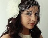 Large Flower Hair Clip with Birdcage Veil