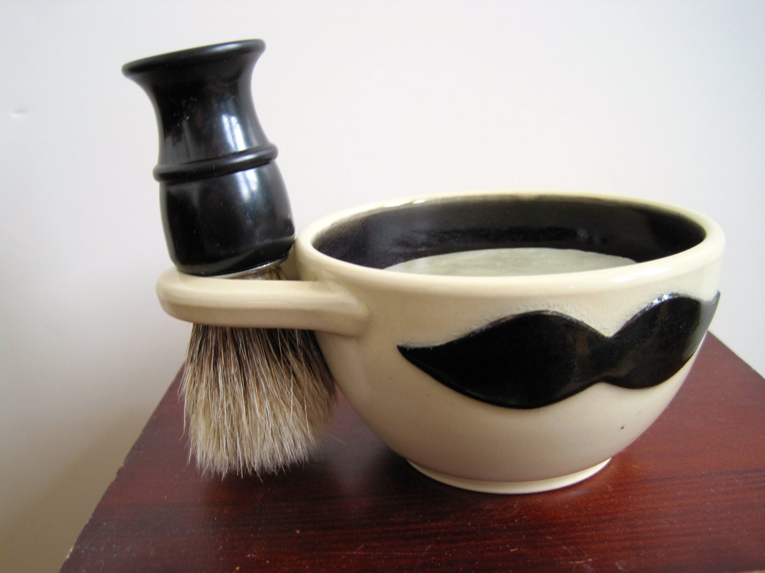 Father's Day Men's Mustache Shaving Bowl Handmade Ceramics - ready to ship