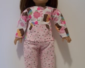 American Girl pajamas flannel pink white brown cupcakes polka dots 18 inch doll pyjamas
