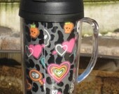 Girly Skulls with bow and hearts  - Travel Mug 16 oz with Handle -- Kawaii Cute-