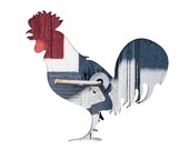 rooster silhouette in red and blue, art photography collage, 11x14 print, bird, architectural detail, natural home decor, animal art