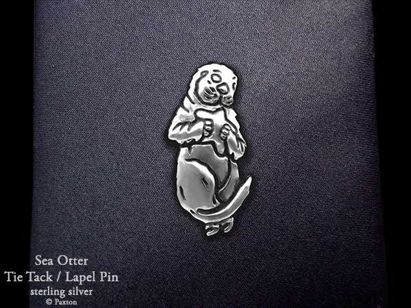 Sea Otter Tie Tack / Lapel Pin Sterling Silver
