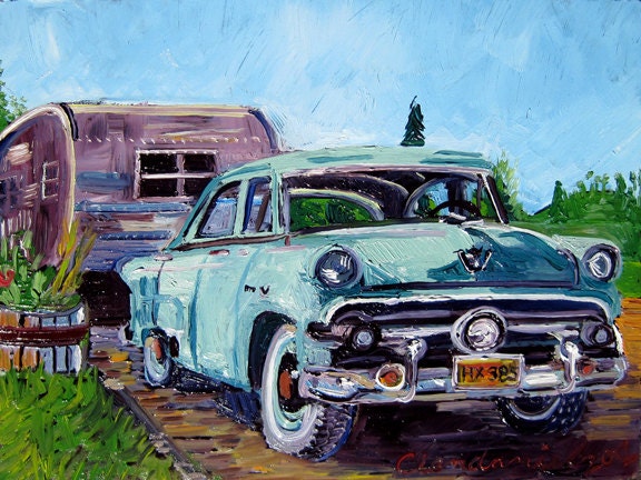 Antique Ford Car Art Print - 8" x 6"