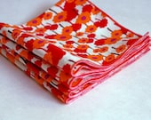 Cloth Napkins, Set of 4, Organic Cotton Red and Orange Floral Cocktail, Picnic, Everyday