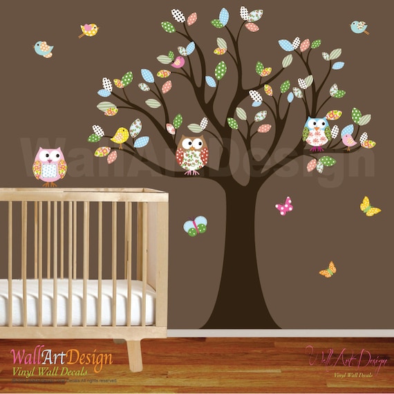 Vinyl Wall Decal Stickers Owl Tree Set Nursery Girls Baby