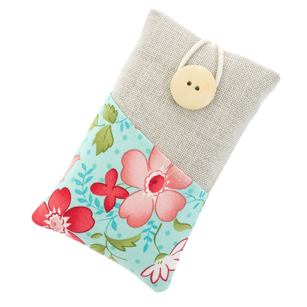Fabric iPhone 5 case / iPhone 4 case / iPod sleeve / cell phone protector / floral pattern /aqua blue