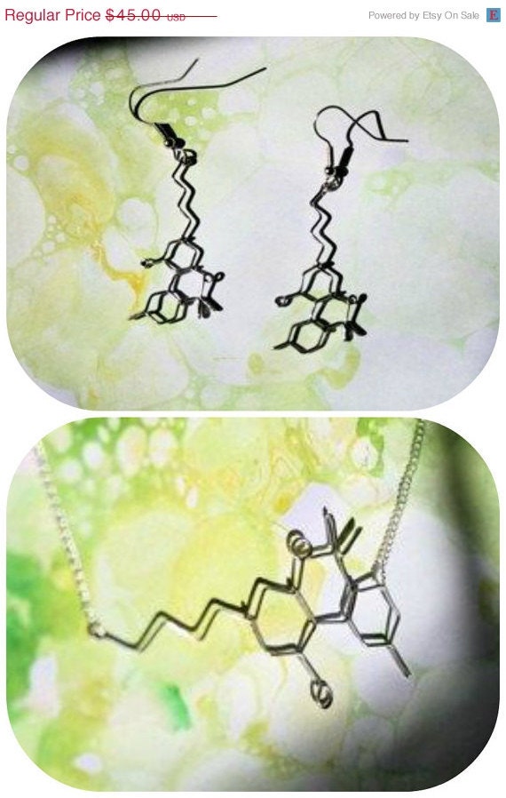 Memorial Day Weekend Sale THC Molecule Gift Set - Matching Marijuana Chemistry Jewelry - Bracelet or Necklace and Earrings
