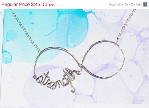 Memorial Day Weekend Sale Eternal Strength Necklace - Silver Inspiational Wire Word Jewelry