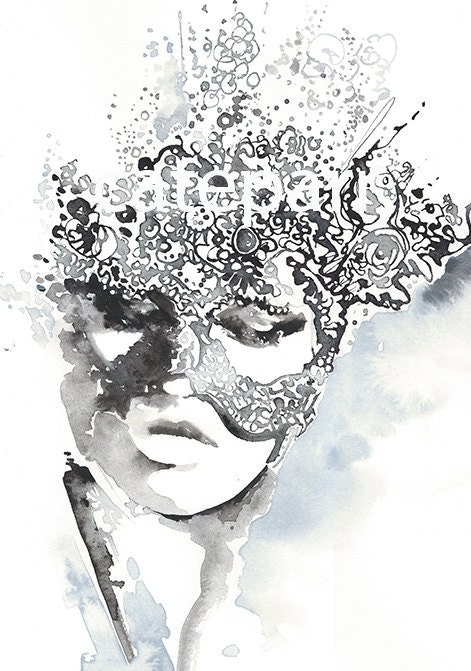 Original Watercolour Painting. Titled: Inklace mask 2