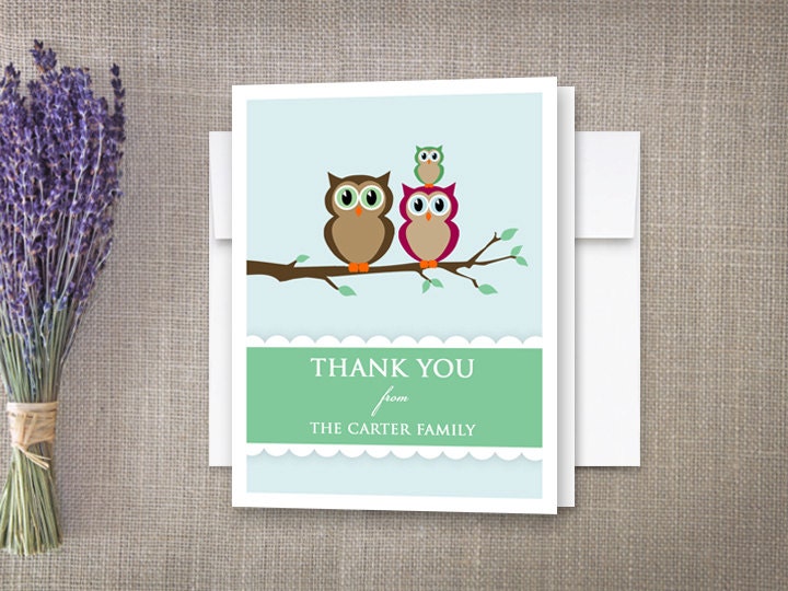 Baby Shower Thank You Cards, Owl Family