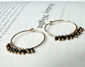 SALE 14k Gold Gemstone Earrings,  Black Spinel and Pyrite Earrings, 14k Gold Filled Hoops