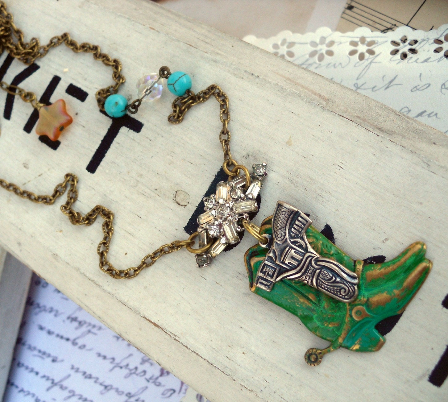 Cowboy Boots,Rhinestones and a Revolver Cowgirl Necklace