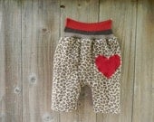 Upcycled Wool Shorties Capris Soaker Cover Diaper Cover Cheetah Print/Red With Heart Applique MEDIUM 6-12M Kidsgogreen