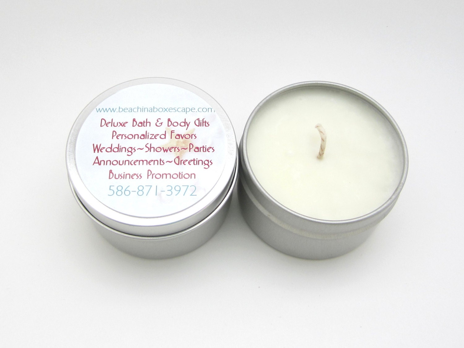 Personalized Favor or Business Promotion Scented Soy Candles 6 oz. Travel Tin