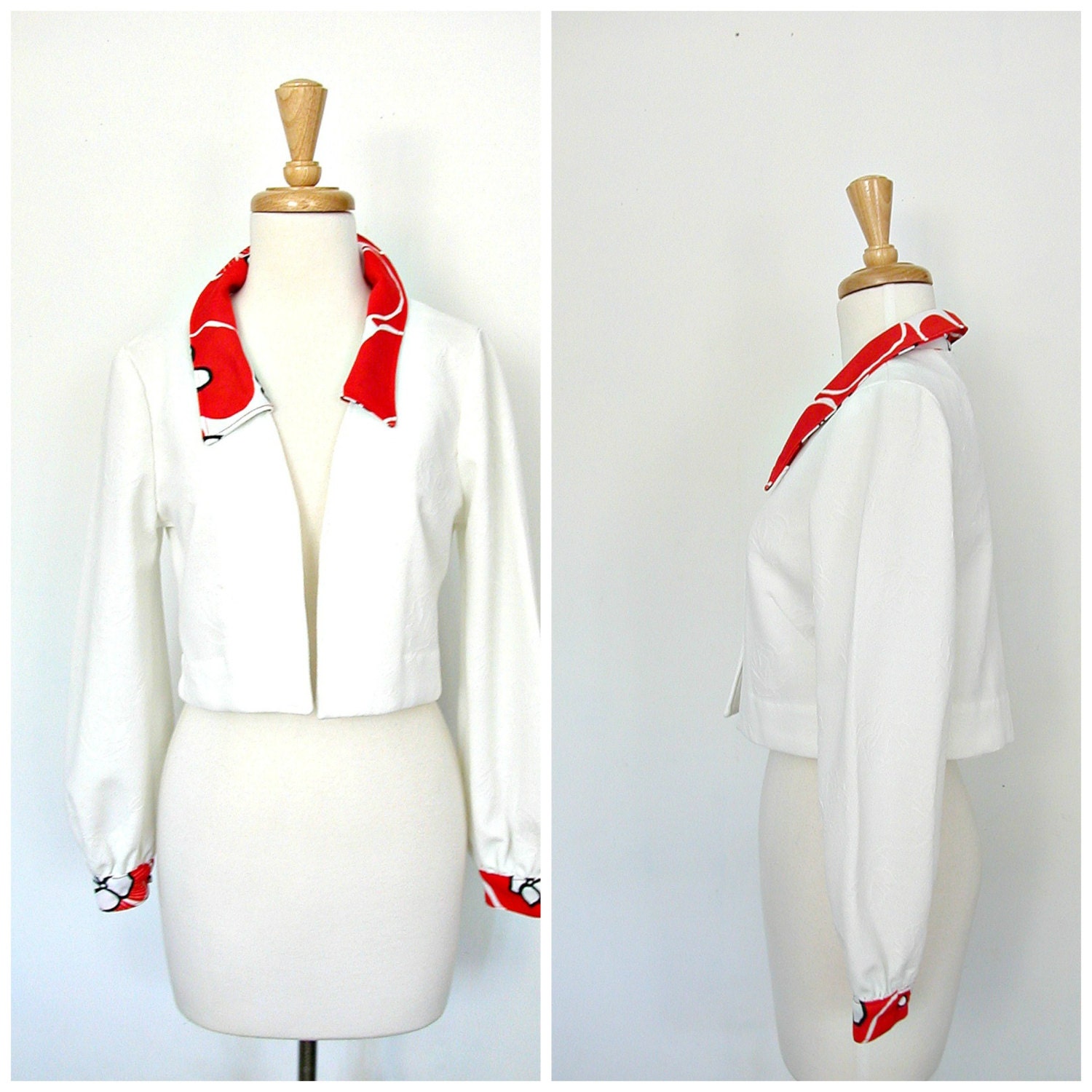 1970s White Jacket / cropped jacket / boho jacket / womens blazer / stewardess / summer fashion / small