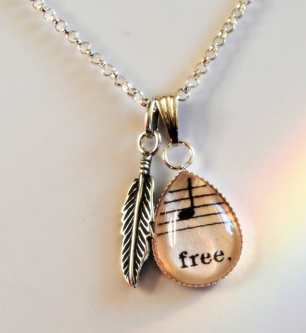 Fly Free Pendant Words and Music Silver Feather Free Spirit