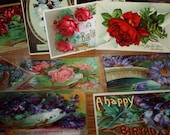 Postcard vintage x 10 - paper ephemera - antique - flowers - roses
