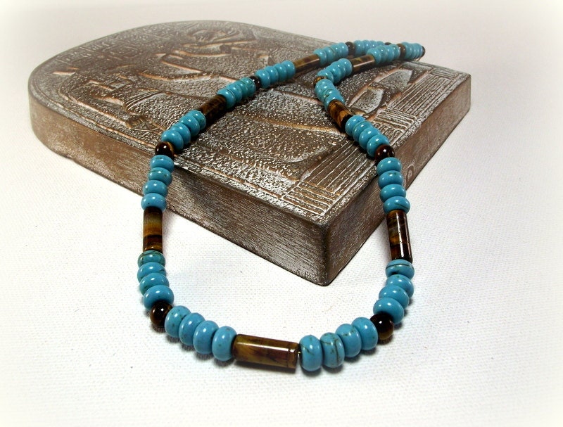 Turquoise and Tiger's Eye Men's Beaded Necklace