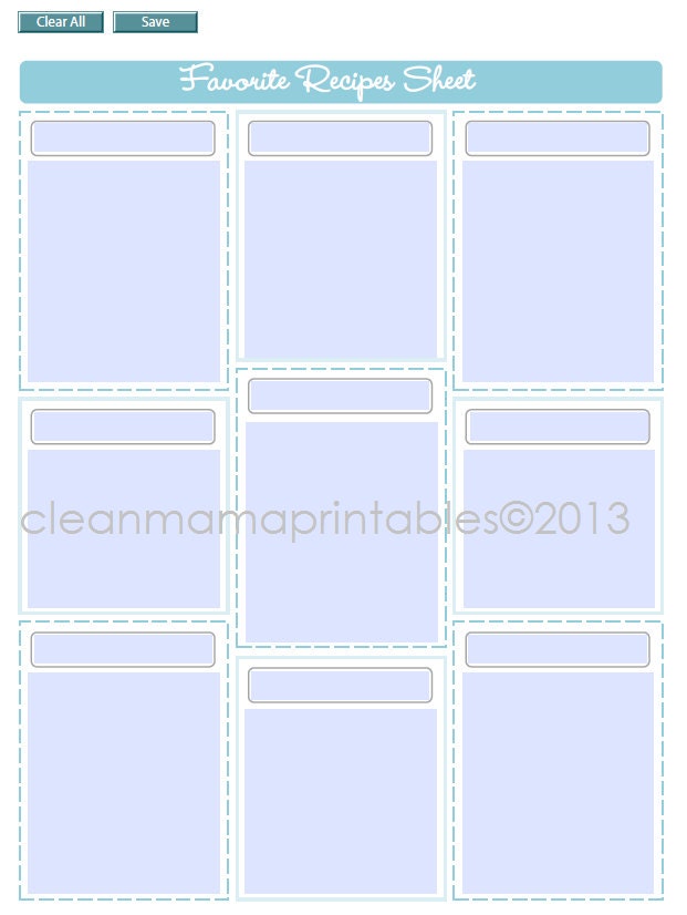 EDITABLE Favorite Recipes Sheet - INSTANT DOWNLOAD