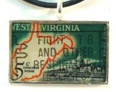 Vintage West Virginia United States 5 Cent Postage Stamp Necklace Pendant