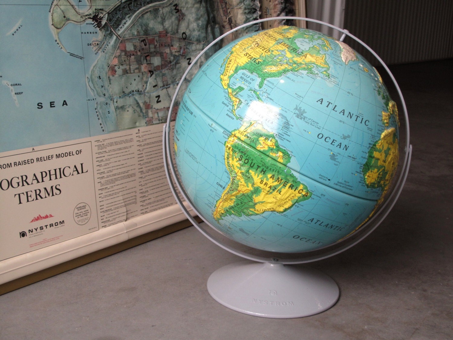 Large World Globe, 16 in. Diameter, Nystrom Sculptural Raised Relief Globe, Beautiful Colors