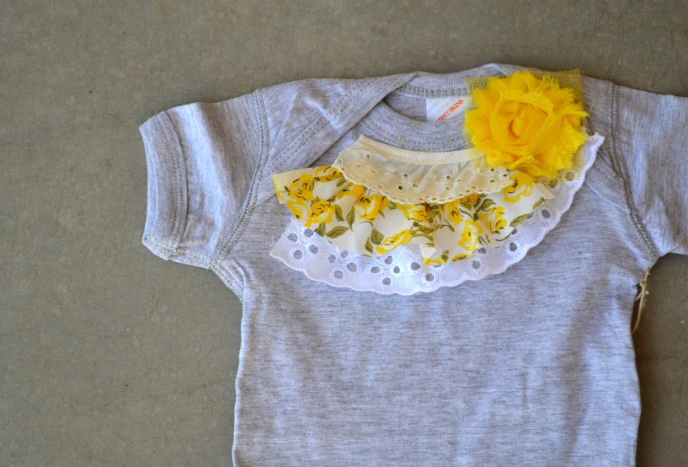 Grey and Yellow Ruffle Onesie 3-6 months READY TO SHIP