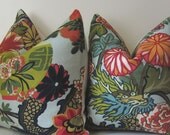 Set of Two - Chiang Mai Dragon - Decorative pillow Covers - 20 inch by Schumacher - Aqua - ready to ship
