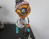 OOAK Original Folk Art Doll Primitive and Halloween Pirate and Skull Lantern Ugly Goth Character