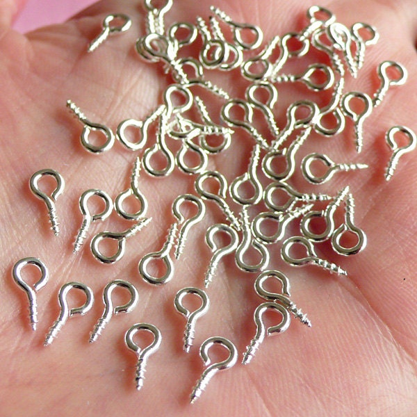Screw Eye Pins (Silver) 4mm x 8mm (50 pcs) - Jewelry Finding Charms Making F006